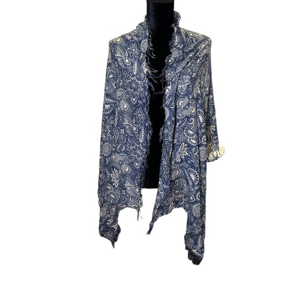 Unbranded Scarf Womens Long Rectangle Blue White Floral Wrap Lightweight Fringe - Picture 3 of 8